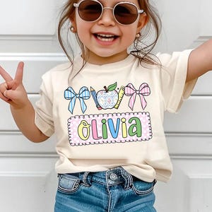 Preppy Zurück zu Schule Shirt für Kind, Kindergarten Erster Schultag Outfit, Kokette Kinder Schule Shirt, niedliches Kind Kleinkind, Girly Rosa Schleife