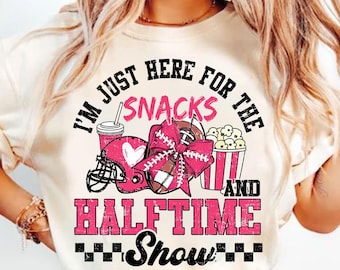 Just Here For The Snacks And Halftime Show Png, Checkered Coquette Varsity Football Png, Game Day Pink Bow, Coquette American Football