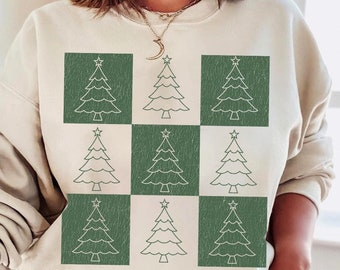 Árbol de Navidad retro PNG, Navidad a cuadros moderna PNG, Sublimación navideña desgastada, Diseño de camiseta navideña, Navidad a cuadros PNG