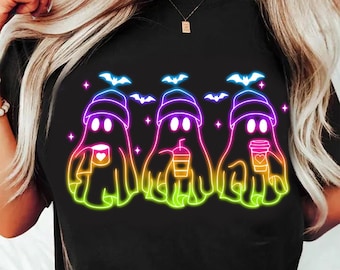 Cute Colorful Neon Boo Ghost Png, Halloween Boo Bow Png, Neon Halloween PNG, Boo Ghost Coffee Png, Cute Boo Halloween Sublimation Design