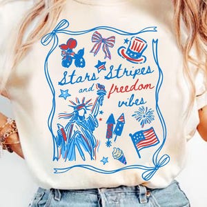 Stars Stipes and Freedom Vibes Png, 4th Of July Png, Girly American Png, USA png, America Coquette Png, Cute Doodles Patriotic Png