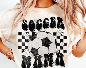 Retro Soccer Mama Coquette PNG, Glitter Soccer PNG, Game Day Soccer Png, Soccer Bow Png, Soccer Mom Png, Checkered Soccer Shirt Design