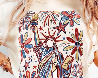 Retro Statua Wolności 4 lipca, Ameryka USA Png, Projekt Ameryki 4 lipca Png, Cyfrowy 4 lipca, Flaga USA, Projekt koszulki American Girl