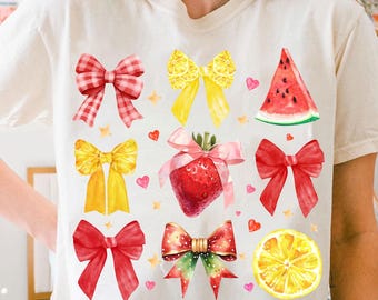 Kokette Wassermelone Schleife Png, Zitrone Schleife Png, süße Erdbeere Blumen Png, Alltag Png, adretter Sommer, mädchenhafter Sommer, Sommer Vibes