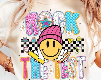 Rock The Test Png, Sublimazione Preppy Testing Day, Non stressarti, fai del tuo meglio, Insegnante Test Day Png, Frasi Test, Ultimo giorno di scuola