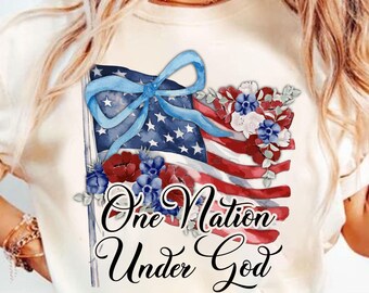 Floral America Coquette Png, One Nation Under God, Preppy USA Png, Retro America Brushstroke Png, Coquette 4th of July, Memorial Day PNG