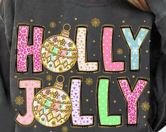 Colorful Glitter Christmas Holly Jolly Png, Christmas Png, Christmas Ornament Coquette Png, Merry Christmas Png, Pink Christmas Png
