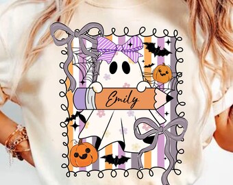 Custom Halloween Teacher Png, Halloween Png, Cute Ghost Png, Spooky Season Png, Retro Halloween Png, Preppy Spooky Teacher Png Sublimation