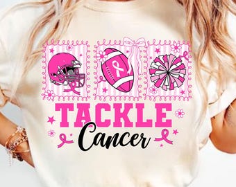 Football Tackle Cancer png, Pink Out Breast Cancer Png, Preppy Game Day Png, Breast Cancer Awareness PNG, Coquette Pink Ribbon Png