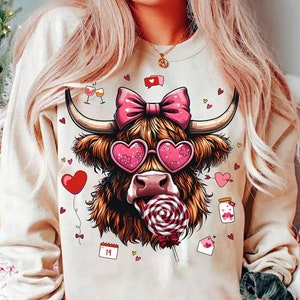Highland Cow png, Valentine Coquette Png, Valentine&#39;s Day, Retro Valentine Png, Valentine Heart Png, Love Png, Sublimation Designs