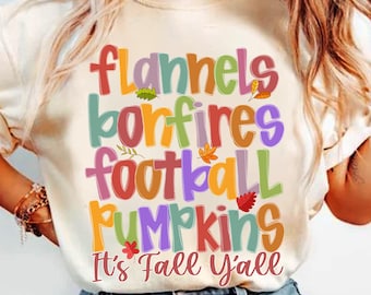 Retro Es ist Herbst Y'all Png, Flanells Lagerfeuer Fußball Kürbisse, Herbst Vibes Sublimation, Thanksgiving Shirt Design, trendige Herbstsaison Png