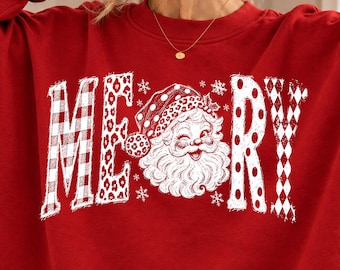 Merry Christmas Checkered Santa PNG, Retro Graphic Santa Claus, Preppy Xmas Tree Sublimation Design, Cute Holiday Shirt Digital File