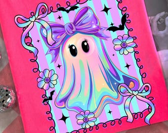 Fantasma de Halloween preppy (PNG), Fantasma coqueta y adorable (PNG), Temporada espeluznante floral (PNG), Diseño de camiseta de Halloween para chicas, Sublimación de calabaza espeluznante
