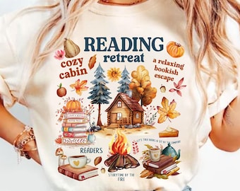 Cozy Cabin Reading Retreat Png, Fall Bookish Png, Book Lover png, Autumn Cozy Readers Sublimation, Fall Reading png