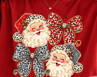 Leopard Christmas PNG, Retro Santa Claus Graphic, Preppy Xmas Tree Sublimation Design, Trendy Holiday Shirt Digital Download
