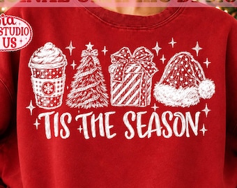 Tis the Season Christmas PNG, Retro Christmas PNG, Vintage Holiday Clipart, Christmas Doodle Sublimation, Festive Xmas Download