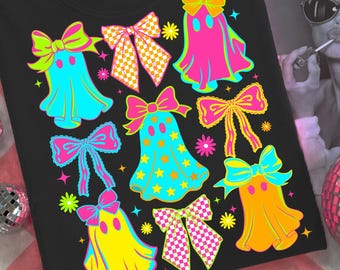 Halloween Ghost Neon PNG, Preppy Halloween png, Cute Boo Ghost Coquette PNG, Halloween PNG, Spooky Season png, Girly Halloween Bow