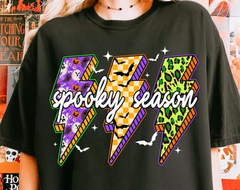 Spooky Preppy Halloween Lightning Bolt Png, Spooky Season PNG, Fall PNG, Pumpkin Png, Halloween PNG, Spooky Mama Png, Halloween Shirt Png