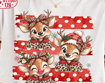 Preppy Christmas Reindeer PNG, Halftone Coquette Reindeer Graphic, Retro Xmas Holiday Sublimation Design, Cute Shirt Digital Download