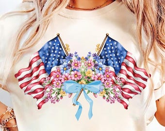 Bandera estadounidense preppy, lazo floral bohemio, coqueta, PNG, 4 de julio, Memorial, Floral americano, Patriótico, Femenino, Independencia de EE. UU.