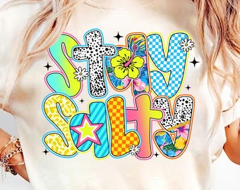 Stay Salty PNG, Retro Floral Summer Shirt Design, Cute Beach Sublimation PNG, Summer Vibes Png, Preppy Summer Png, Coquette Pearl Bow Png