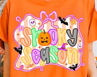Spooky Season Png, Coquette Halloween Png, Preppy Fall Pumpkin Shirt Design, Girly Halloween Bow Sublimation, Retro Halloween Digital