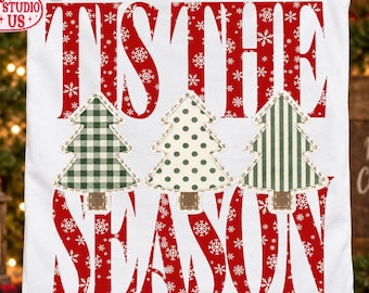 Polka Dot Tis The Season Christmas Png, Christmas Tree Patchwork Png,Holiday Png,Xmas Sublimation,Aesthetic,Preppy Gingham Stripes Checkered