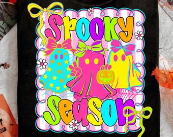 Spooky Season Png, Neon Halloween Floral Ghost Png, Cute Boo Ghost Coquette Png, Preppy Pumpkin Shirt Design, Checker Ghost Sublimation
