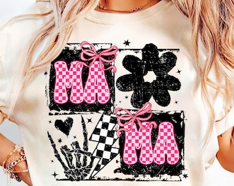 Retro Mama Coquette Bow Checker PNG, rétro mère capuche Png, drôle de maman sarcastique, chemise rose maman Png, fête des mères png, Rockin Mama, squelette