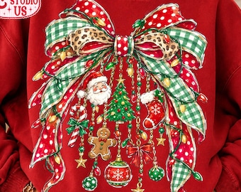 Retro Christmas Charms Bow Polka Dots Png, Christmas Tree Png, Trendy Christmas Doodles Png,Holiday Png,Santa Deer Tree Snowman Gingerbread