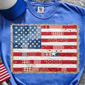 Faux Quilted American Flag PNG, Vintage Patchwork Patriotic Design, 4th of July Sublimation Graphic, Cottagecore USA Flag (Digital Download)