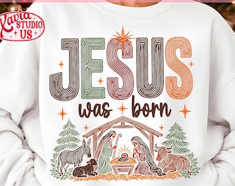 Jesus Was Born Png, Nativity Scene Christmas Design, Retro Jesus Christmas Outline, Religious Christmas Doodle Jesus Cross, Xmas Bible