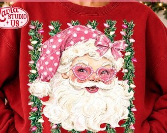 Striped Santa Polka Dots Png, Santa Claus Png, Christmas Greenery Png, Holly Berry Christmas Design, Festive Holiday Png, Christmas Shirt