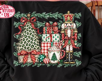 Preppy Nutcracker Christmas Polka Dots Png, Christmas Tree Png, Christmas Wreath Png, Holiday Png, Xmas Sublimation, Trendy Distressed Png