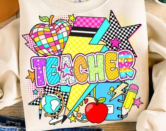 Preppy Teacher Png, Last Day Of School Png, Teacher Life Png, Teacher Appreciation Gift, Retro Teacher Checkered png, Teacher Summer Png