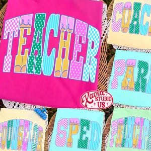 Neon stippen leraar png-bundel, preppy schoolberoep png, eerste dag van school png, gestreepte leraar sped para counselor png afbeelding 1