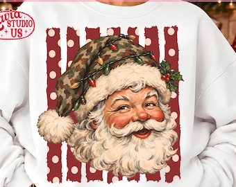 Camo Santa Png, Striped Santa Png, Retro Santa Claus Png, Camo Christmas Png, County Santa Png,  Santa Hunting Design, Sublimation Designs
