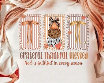 Grateful Thankful Blessed Png, Coquette Fall Season Png, Faith Based Autumn Sublimation, Christian Fall Bow Png, Religious Fall Png