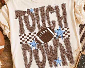 Leopard Checkered Football Touchdown Png,  Football Game Day Png, Fall Sports Sublimation Design, Distressed  ports Mom Shirt Png