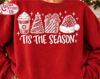 Tis the Season Christmas PNG, Retro Christmas PNG, Vintage Holiday Clipart, Christmas Doodle Sublimation, Festive Xmas Download