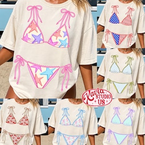 Sommarbikini PNG-paket, konstgjord sommar png, retro sommar png, leopardlapptäcke, sjöflicka png, sommarbikini png, bikini png