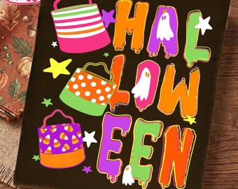 Halloween Buckets, Vintage Trick Or Treat Bucketshalloween Shirt Design, Trendy Fall Ghost Sublimation