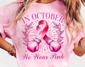 In October We Wear Pink Png Png, Breast Cancer Awareness Png, Retro Breast Cancer Png, Halloween Pink Ghost Png, Halloween Shirt Sublimation