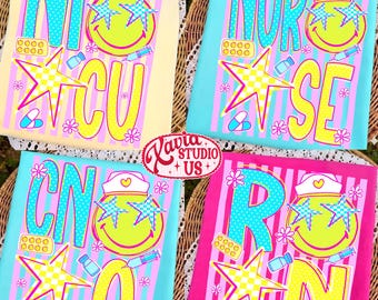 Preppy Striped Nurse Bundle Png, Preppy Nurse Life Png, Nicu Rn Cna Sublimation Png, Medical Png, Hand Drawn, Nurse Neon Png