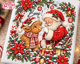 Floral Highland Cow Christmas Png, Funny Santa Boop Png, Christmas Holiday Png, Festive Sublimation Designs, Retro Christmas Png,Trendy Xmas