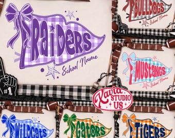 Personalized School Mascot PNG, Custom Gingham School Name Banner, Coquette Varsity Spirit Shirt, Digital Download