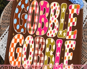 Gobble Gobble Png, Thanksgiving Png, Groovy Thanksgiving Png, Turkey Day Sublimation,  Preppy Brush Stroke Fall Retro Trendy Sublimation