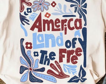 America Land Of The Free Png, Retro Floral 4th of July Png, Retro Boho Flower Png, Girly USA Png, Independence Day Png, Patriotic png