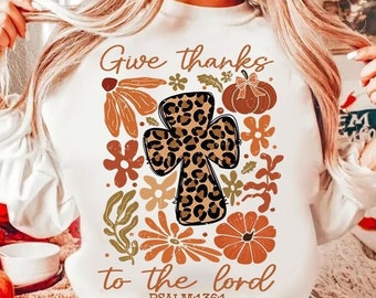 Give Thanks To The Lord Png, Fall Pumpkin PNG, Thanksgiving Png, Bible Verse Png, Boho Floral Christian Png, Jesus Cross,Dalmatian Dots