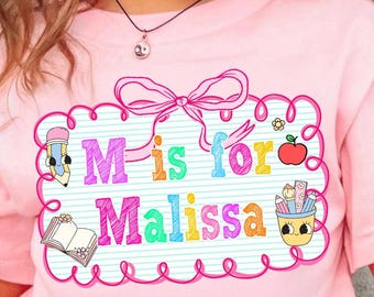 Preppy Custom Name School PNG,  Kids Back to School PNG, First Day of School Digital Print, Cute Toddler School Outfit, Back to School